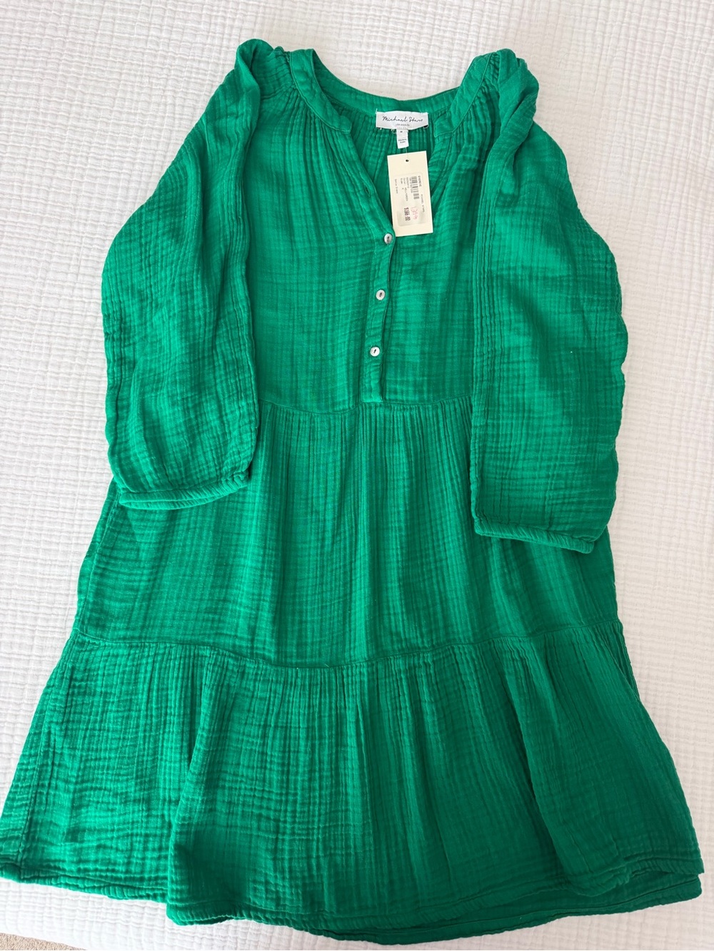 Michael Stars Emerald Green Cotton Gauze Tiered Girls' Dress